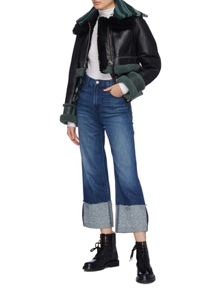 Figure View - Click To Enlarge - ACNE STUDIOS - Detachable rib knit hem lambskin shearling jacket