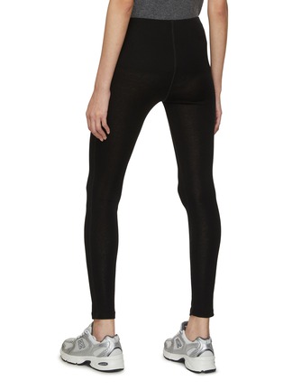 Back View - Click To Enlarge - MIU MIU - Logo Patch Silk Leggings