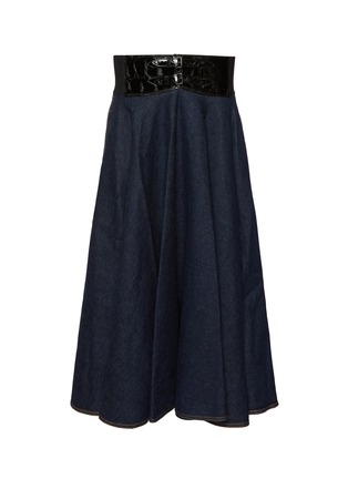 Main View - Click To Enlarge - ALAÏA - Elastic Belt Flared Denim Skirt