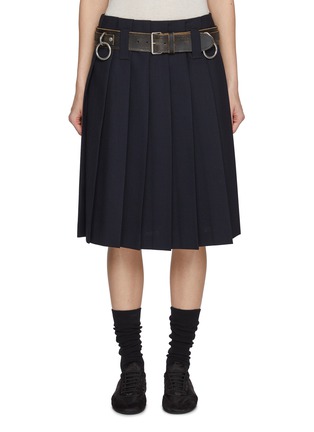 Main View - Click To Enlarge - PRADA - Studded Punk Belt Pleated Wool Skirt
