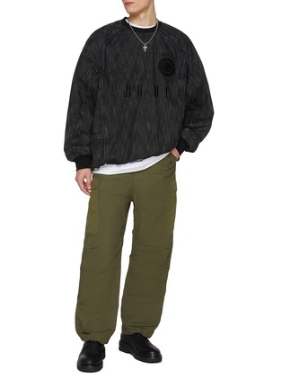 JUUN.J | Dark Wash Elasticated Hem Denim Blend Football Sweater