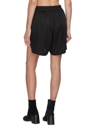 Back View - Click To Enlarge - RICK OWENS  - Elasticated Drawstring Waistband Creased Effect Satin Shorts